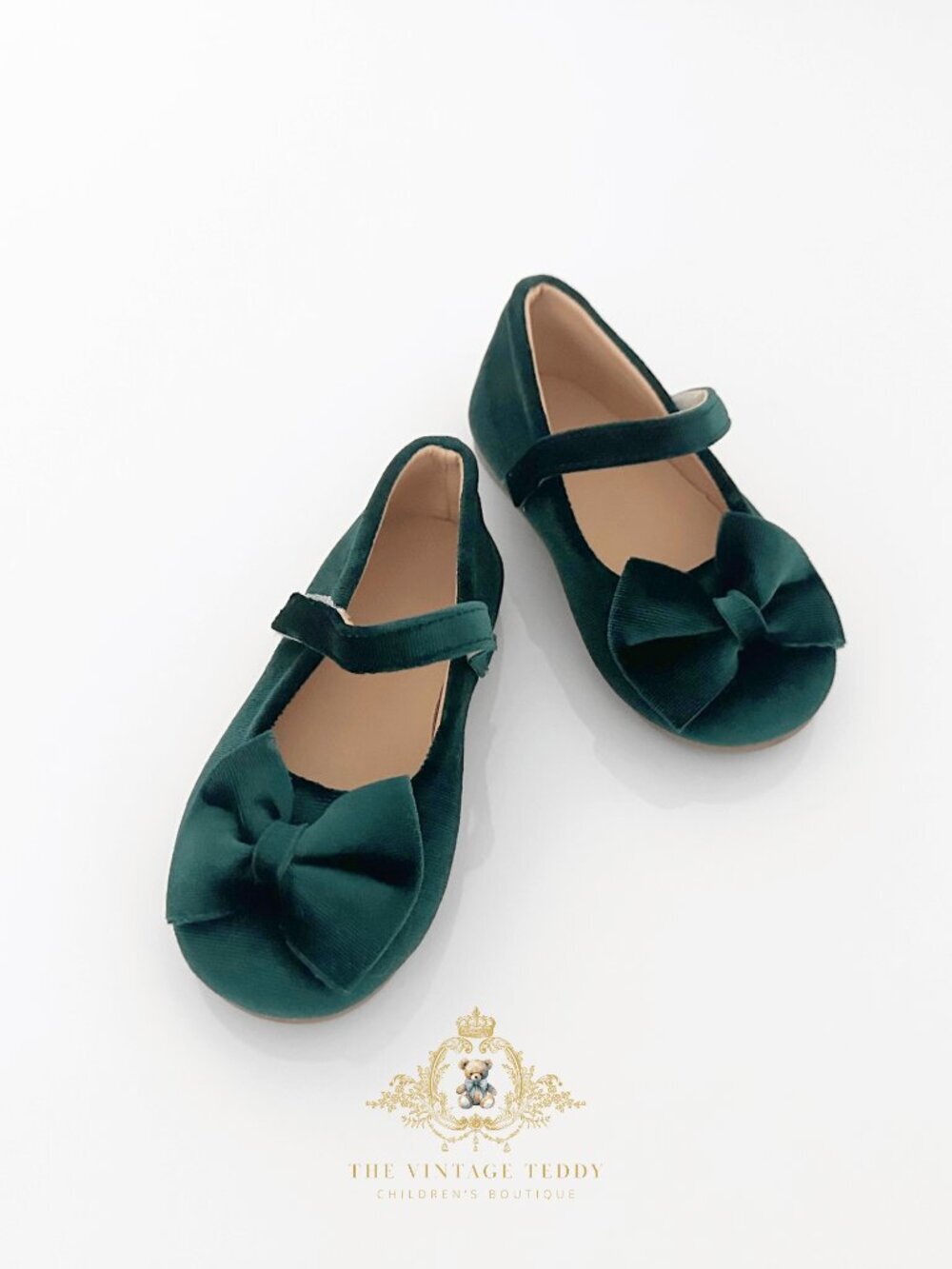 NWT Pretty Girls Mary Jane Velvet Flats Children's Shoes Toddlers Emerald 8.5